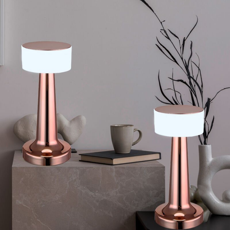 LED Tischlampe dimmbar Akkuleuchte Touchdimmer Tischleuchte Nachttischlampe, kupferfarben, 1W 55lm warmweiß-kaltweiß, Dx...