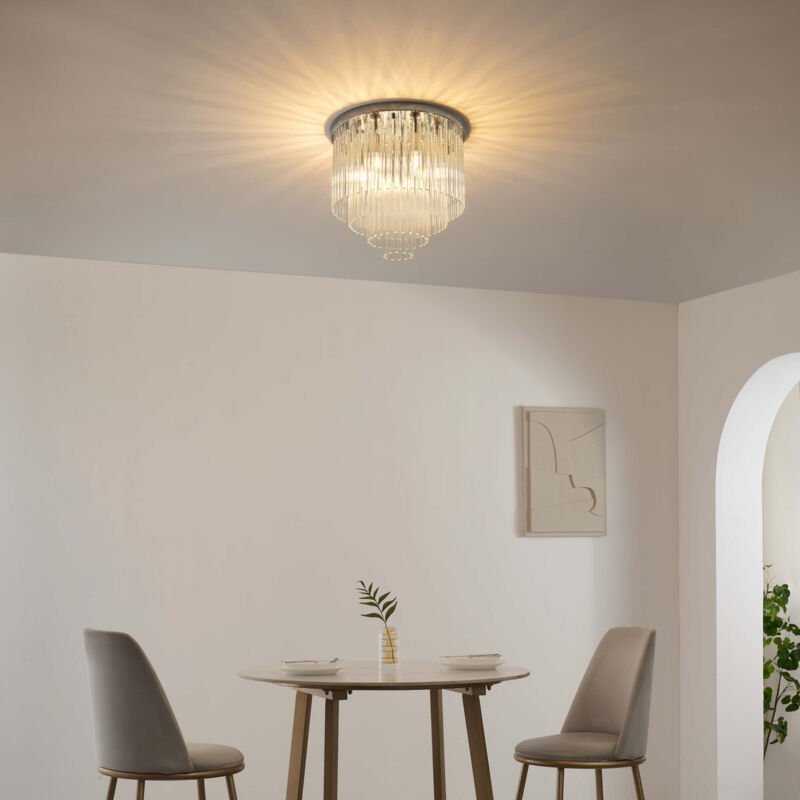 Kosilum - Schicke verchromte Deckenleuchte mit Glasanhängern - Sandrilla