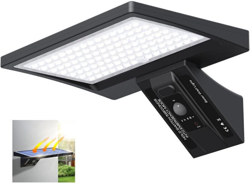 5200-mAh-Solarleuchte für den Außenbereich, 1200 lm, 104 LEDs, 150°-Bewegungsmelder, IP65-Schutzart, LED-Sicherheitsflut...