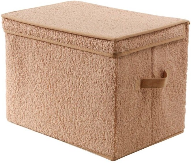 Hohe Aufbewahrungsbox mit Deckel aus Bouclé-Stoff in Beige - H30 cm