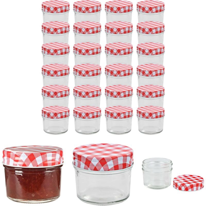 The Living Store Marmeladengläser mit Weißen/Roten Deckeln 24 Stk. 110 ml - Honiggläser