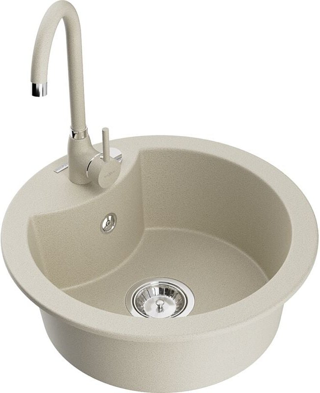 Mexen Diego 1-Becken-Granit-Spüle mit Mischbatterie Telma, Beige - 6512-69-670200-69