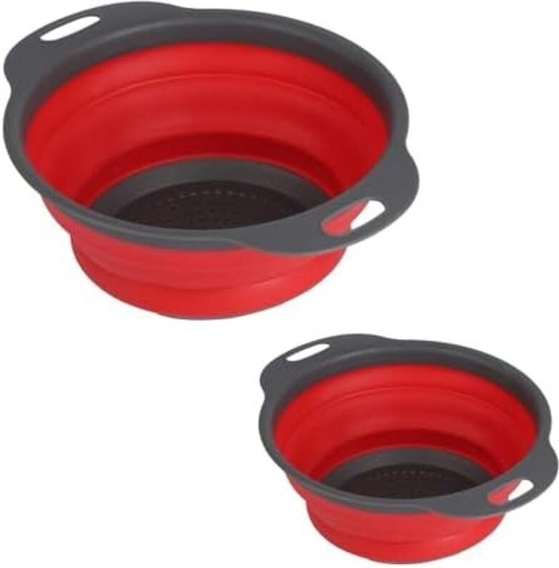 24,5 x 19,7 x 8,7 cm, Rot, 2 Stück, zusammenklappbare Küchensiebe, zusammenklappbares Silikonsieb, zusammenklappbarer Si...