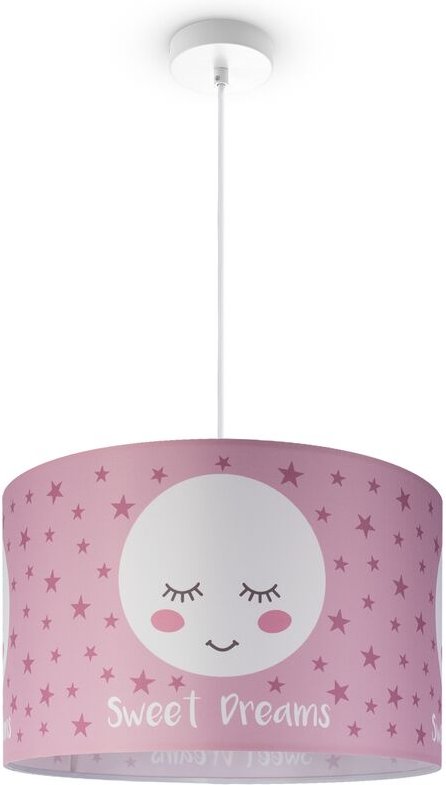 Paco Home - Deckenlampe Kinderzimmer Pendelleuchte Baby Lampenschirm Stoff Rund Sterne Pendelleuchte - Weiß, Design 2 (Ø...