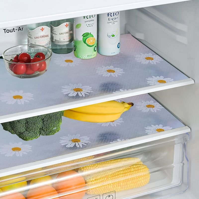 Kühlschrankmatten, 8-teilig, Gänseblümchenmuster, antibakterielle Kühlschrankmatten, Schubladenschutzmatten, wasserdicht...