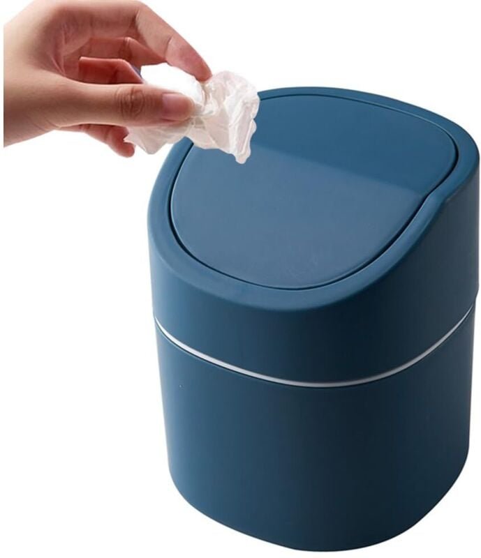 Kleiner 2-Liter-Büromülleimer mit Deckel, für Schminktisch, Schreibtisch, Nachttisch, Schlafzimmer (blau)