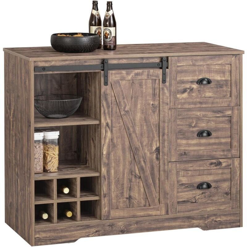 KNL08-N Kücheninsel Highborad Kommode Schrank freistehend Küchenschrank Sideboard Bartisch Esstisch Buffet Industrie-Des...