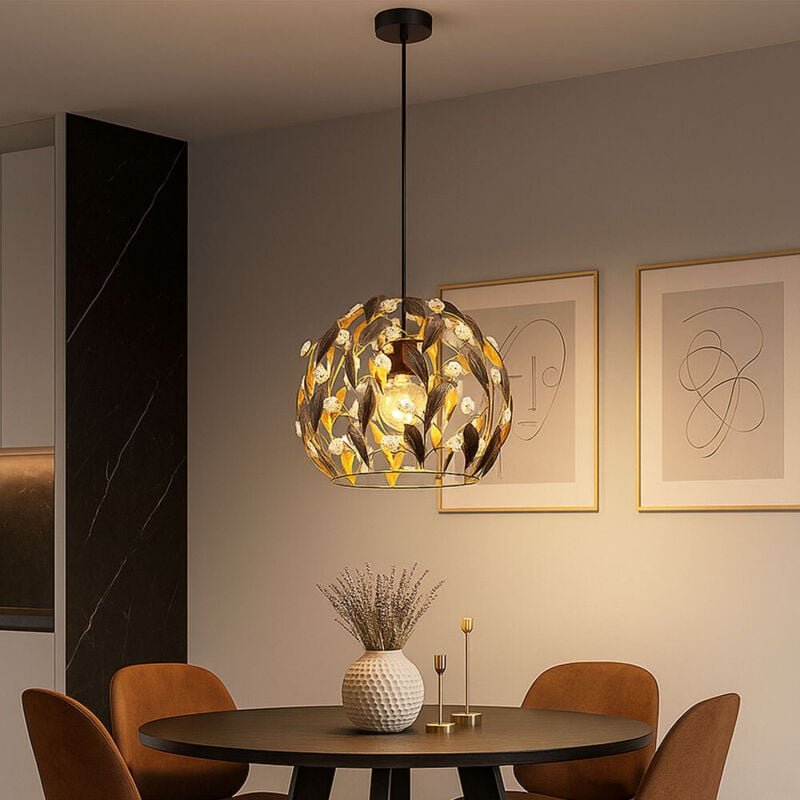 Hängeleuchte Pendellampe Esszimmerleuchte gold schwarz rund Deckenleuchte, Metall, LED 7W 806Lm warmweiß, DxH 40x150 cm