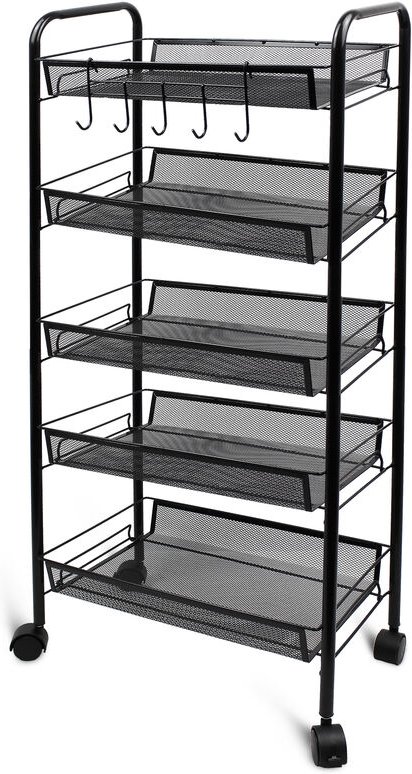 Lagerwagen, Aufbewahrungsmöbel, 5 Lagen, 104 x 46 x 27 cm, Schwarz, Material: Eisen - Schwarz