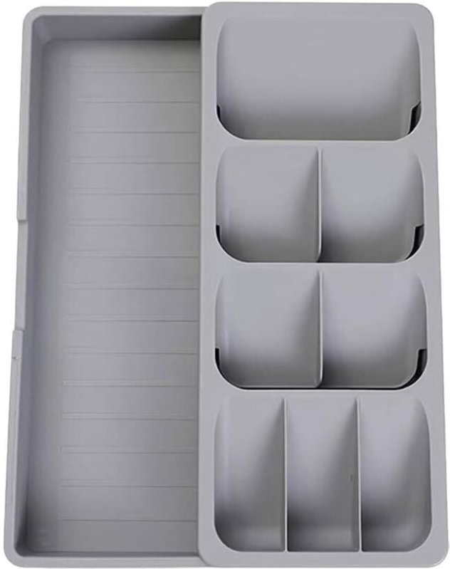 Schubladenorganizer für Besteck, Silberwaren, ausziehbare Trennwände für Küchenschubladen, Löffel, Gabeln (grau)