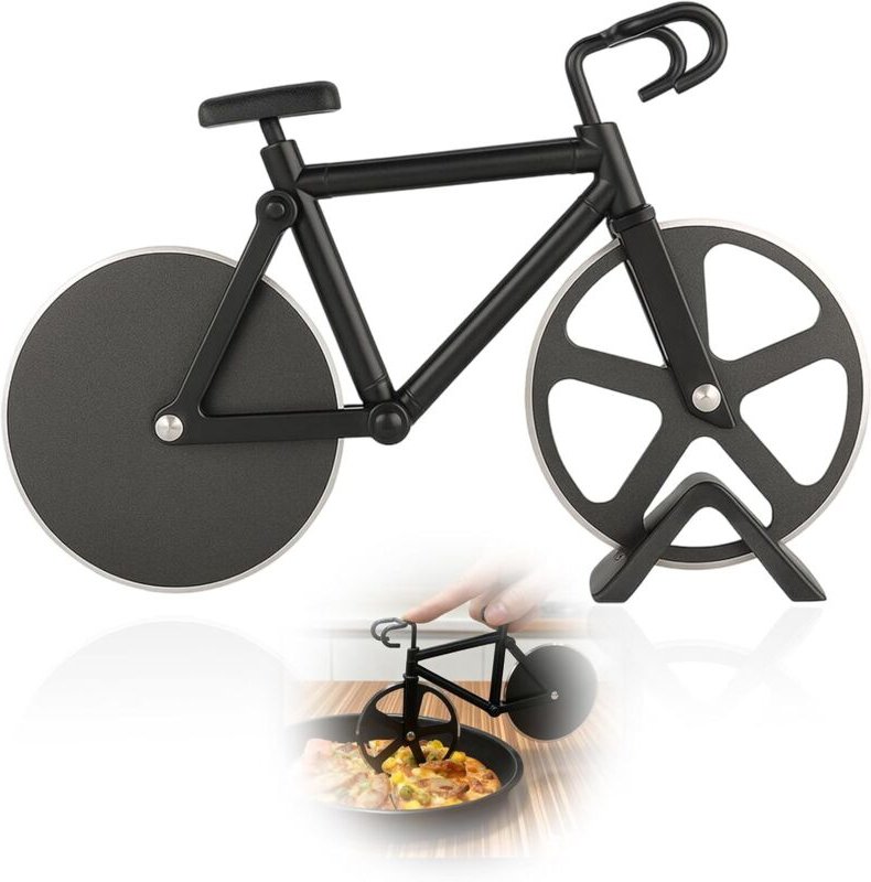 CCYKXA Fahrrad-Pizzaschneider – 18,5 cm – Antihaftbeschichteter Edelstahl – Lustiger Pizzaschneider – Doppelseitig – Mit...