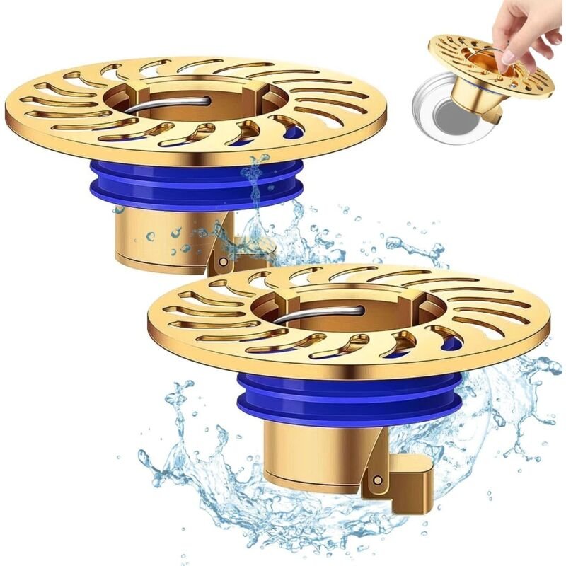 Anti-Geruchs-Bodenablauf, Messing-Duschablauf, Duschhaarfilter + Ablassstopfen, Anti-Rückfluss-Anti-Geruchs-Duschstopper...