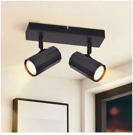 Deckenstrahler 2 Flammig Deckenspots - Deckenlampe Schwarz Vintage GU10 Schwenkbar 350° Küchenlampe Retro max. 25W Metal...