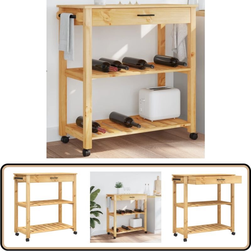 Küchenwagen MONZA 84x40x90 cm Massivholz Kiefer - Holz Küchenwagen - Küchenschrank - Kiefernholzküche - Vintage Möbel - ...