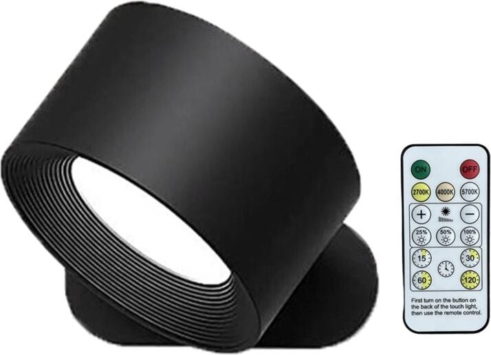 LED-Wandleuchten mit Fernbedienung und Touch-Lampe, 3 Farbtemperaturen und dimmbar, magnetisch, 360 °, Schwarz
