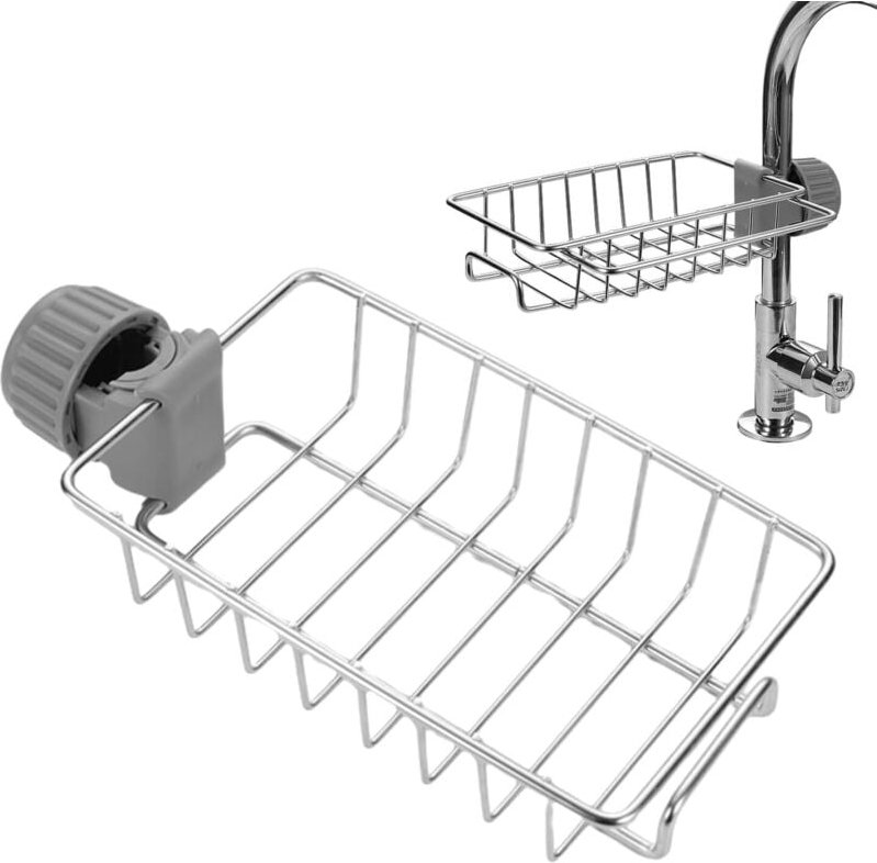 1 x Ablage für Wasserhahn, Küchenspüle, Schwammablage, Badezimmerregal (silber)