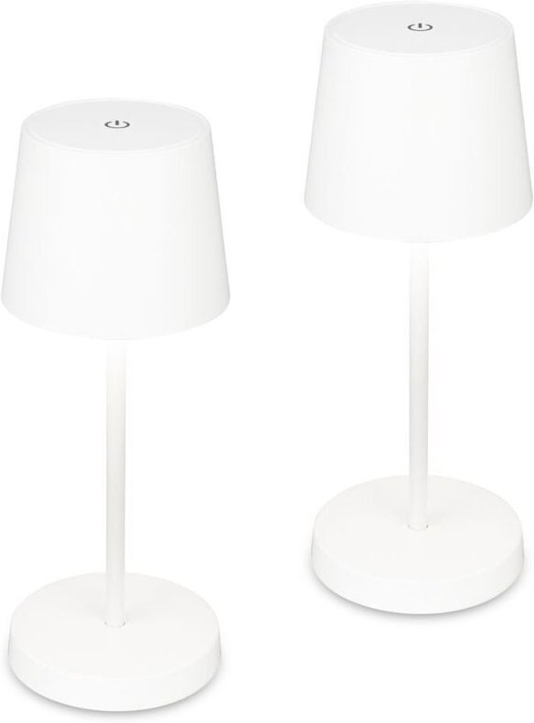 Briloner PIHA 2er Set Akku LED Tischleuchte, Touch, Dimmbar, USB-Aufladung, IP44, Akku tauschbar, Weiß, Ø10,5 x 26 cm
