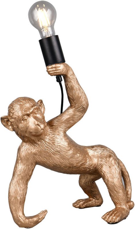 Tischleuchte Tischlampe Affe goldfarben Schlafzimmerlampe Figur, Kabelschalter, 1x E27 Fassung, LxBxH 31,5x17,5x35,5 cm