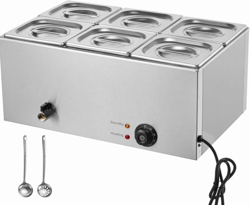 Thumbnail - Buffet-Wasserbad Speisenwärmer, 13,5 l, 6 Pfannen, 1200 w, Edelstahl-Dampftisch mit Temperaturregelung 30–80 °c, perfekt...
