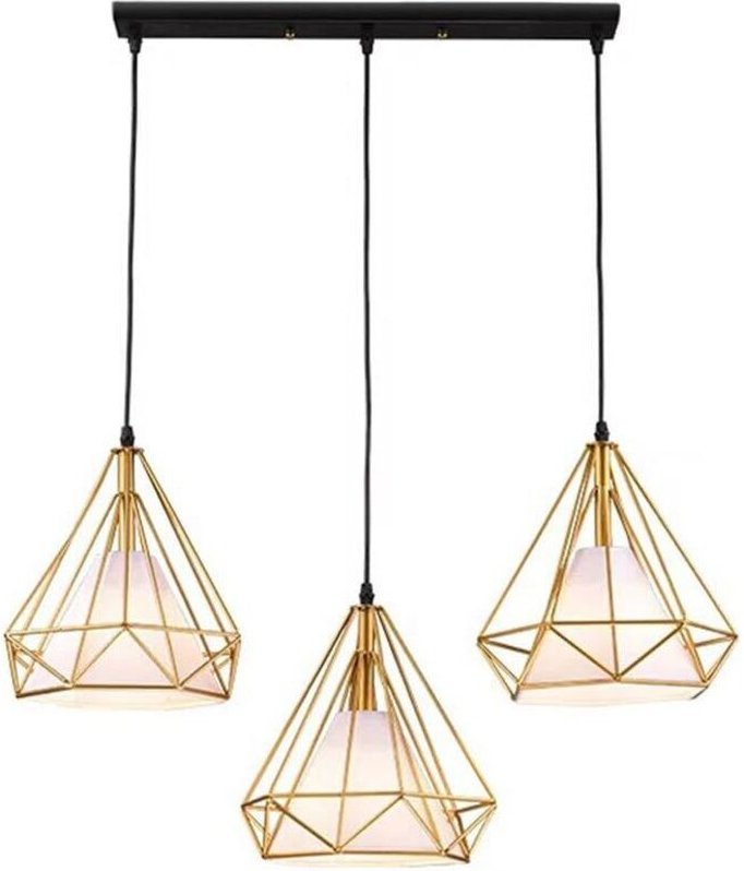 Pendelleuchte Vintage Gold, Hängelampe Diamant Käfig E27 Rechteckig Basis für Esstisch Küche Wohnzimmer Cafét (3-Flammig...