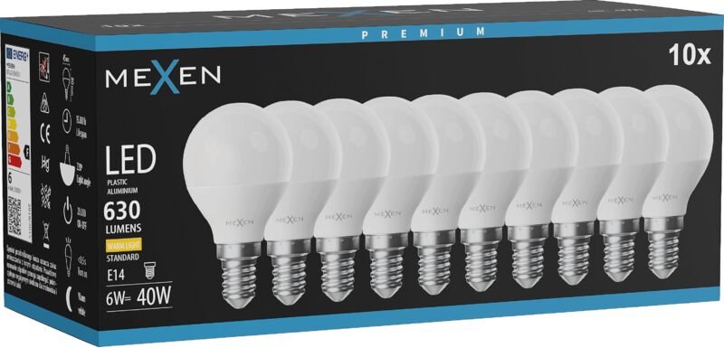 Mexen Nova 10x LED-Birne E14, G45, 6W, Warm - 3000K, 630 lm - L101-E14-0630-01x10