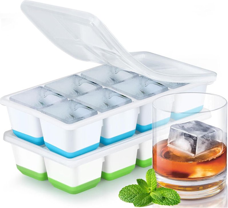 Longziming - 2er Set Eiswürfelbehälter, Eiswürfelformen, Eiswürfelschalen mit Deckel, Silikon Eiswürfelschalen, für Whis...
