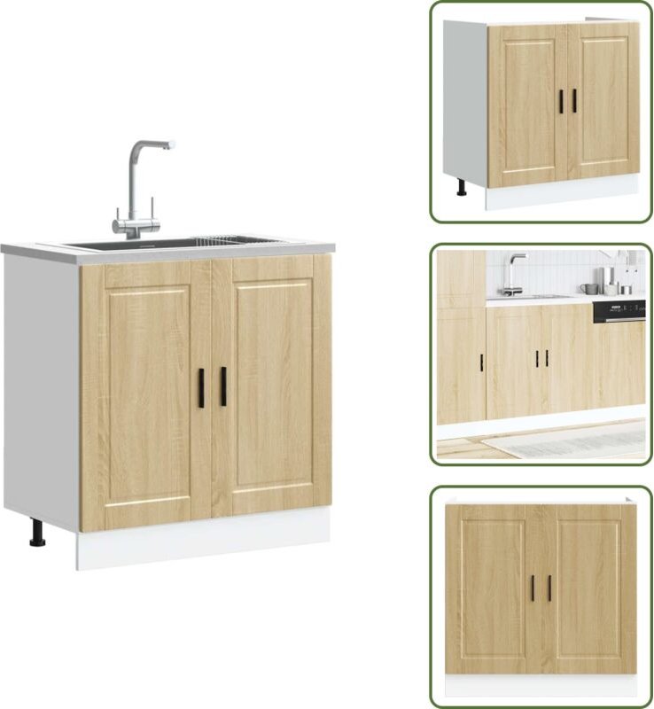 The Living Store Spülenunterschrank Porto Sonoma-Eiche 80x46x81,5 cm - Küchenmöbel