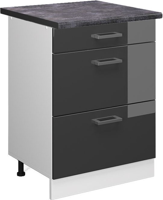 Küchenunterschrank R-Line, Anthrazit Hochglanz, 60 cm mit Schubladen, ap Anthrazit Vicco
