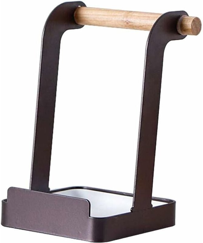 Topfdeckelhalter aus Metall und Holz, Ablage für Topf- und Löffeldeckel, Küchenspatelablage (Schwarz) - Fei Yu