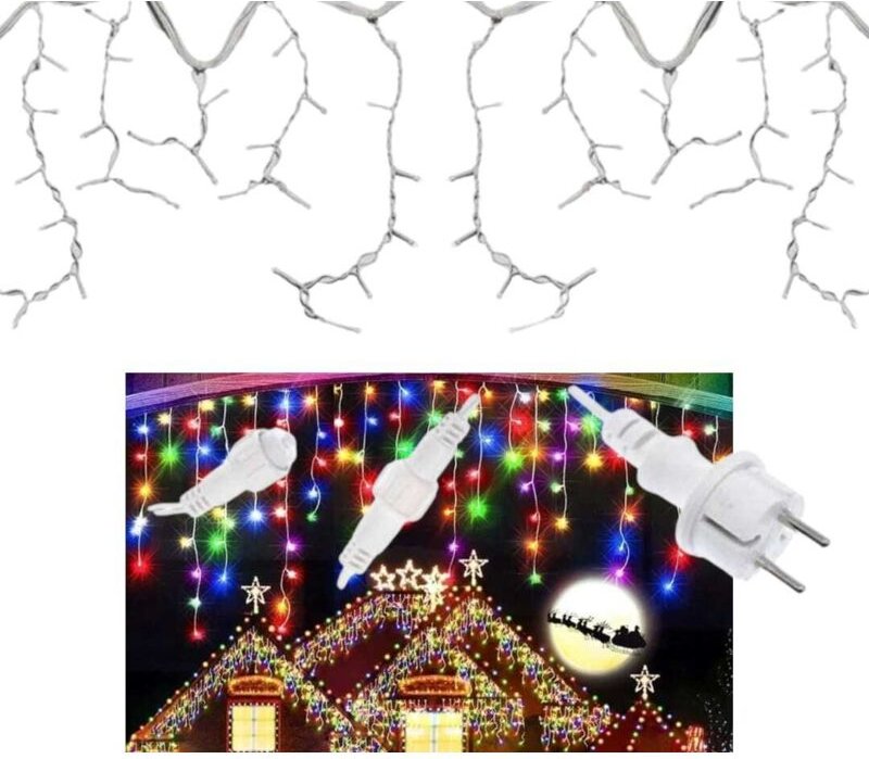 Lichtergardine 300 Led 14,5m Aussenbereich Farbenfrohe Weihnachtslichter Für Haus, Balkon Und Fenster