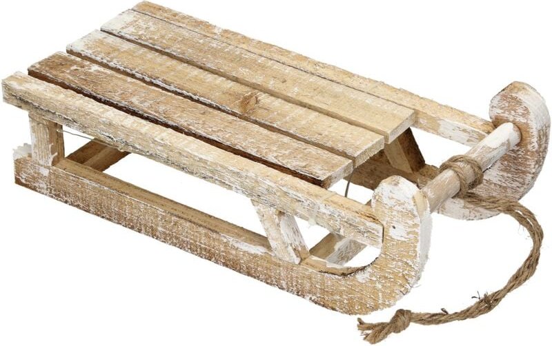 OSE - ecd Germany Deko Schlitten aus Holz mit 25 Warmweißen LEDs, 31,5x14,5x10,5 cm, Braun-Natur, Batterriebetrieben, Ti...