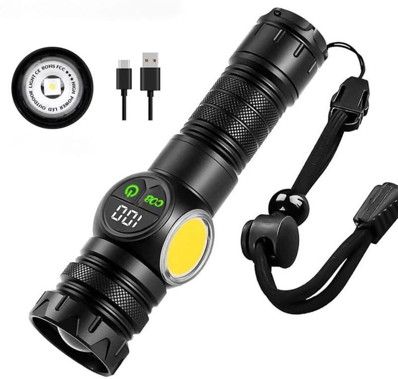 Ultrastarke LED-Taschenlampe, wiederaufladbare Taschenlampe mit 2000 Lumen, magnetisierte Taschenlampe mit LCD-Digitalan...