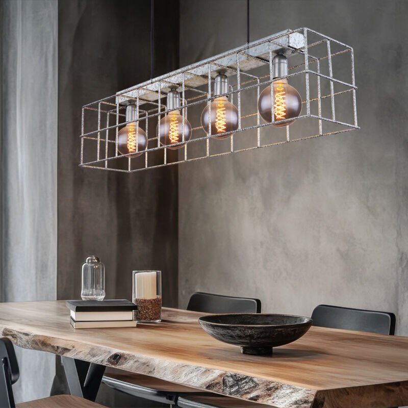 Pendelleuchte 4 flammig Hängelampe Wohnzimmer Industriell Pendellampe E27, Metallgitter zinkfarben, 4x 7W 630lm warmweiß...
