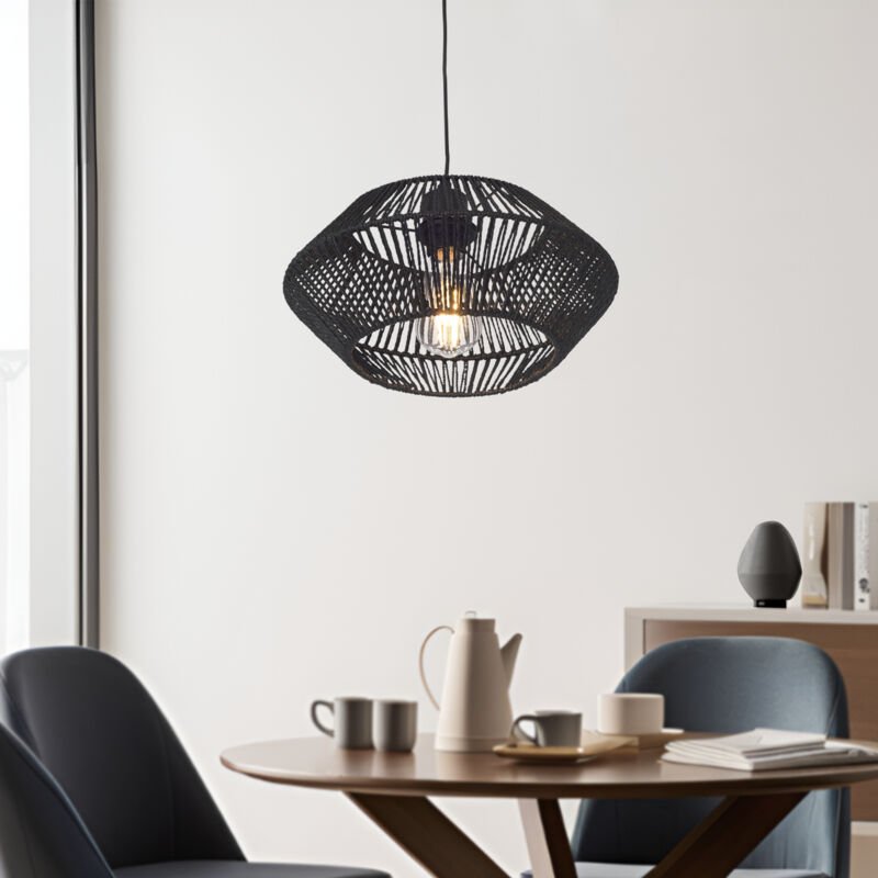 Hängeleuchte Amersham Metall+Rattan Schwarz [ Lux.pro