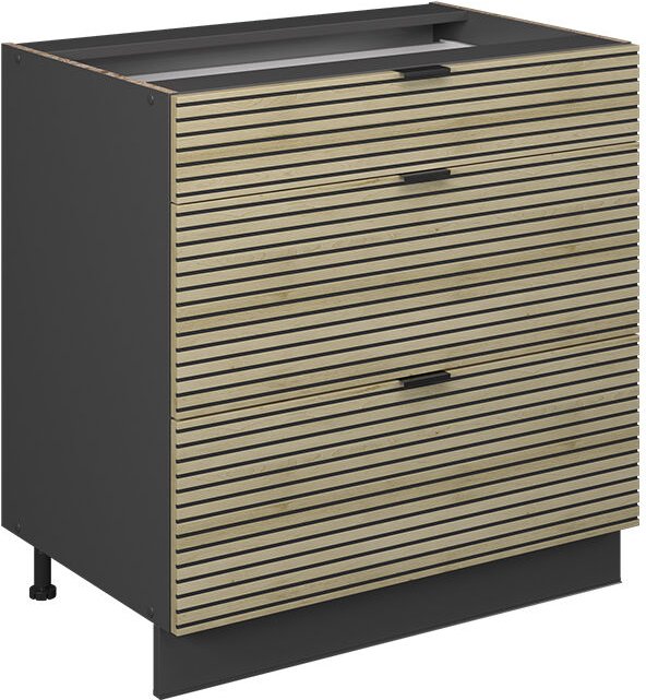 Küchenunterschrank Fame-Line, Eiche Paneel, 80 cm mit 3 Schubladen, ohne Arbeitsplatte Vicco