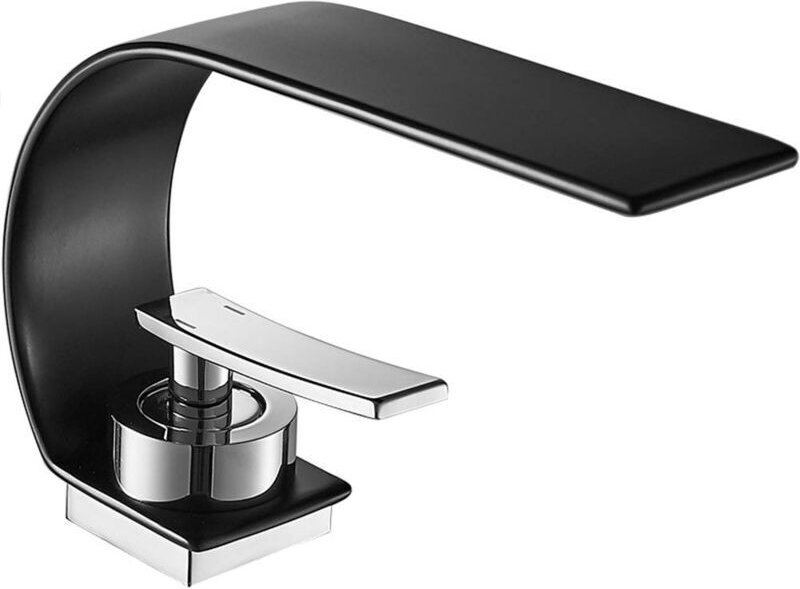 Waschtischarmatur, Wasserfall-Einhebelmischer, Kupferkorpus, Warm- und Kaltwasseranschluss, erhältlich in Schwarz