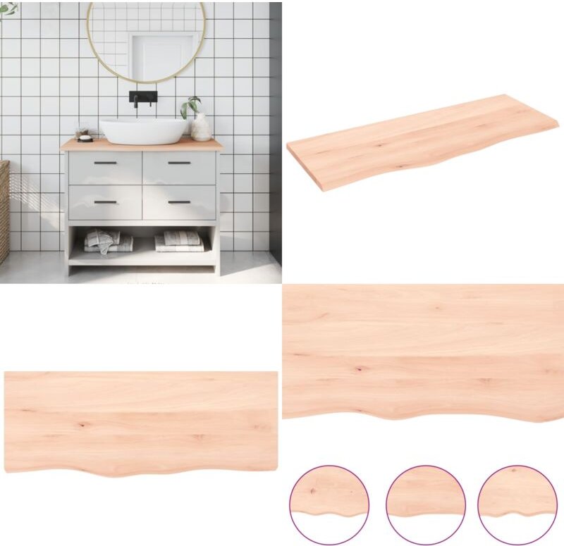 Waschtischplatte 100x40x2 cm Massivholz Unbehandelt - Eichenholz Waschtischplatte - Naturkante