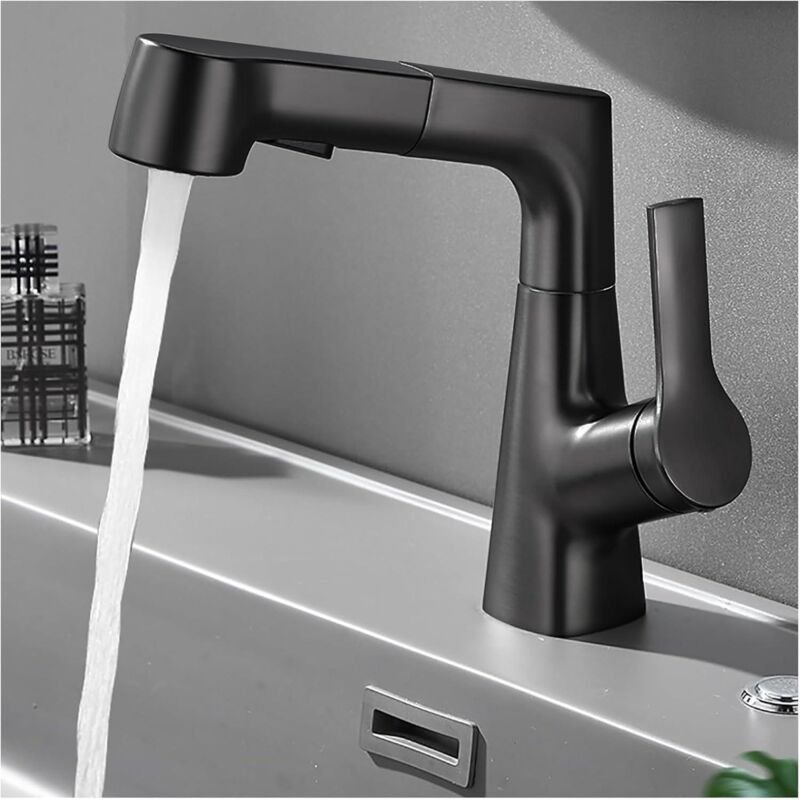 Schwarzer Küchenhahn mit Sprüher, flexibel, 360° drehbar, heißes und kaltes Wasser, 2 Strahlarten verfügbar (Schwarz)