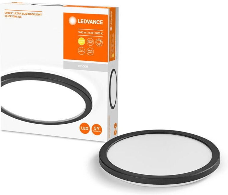 Ledvance - orbis Ultra Slim Deckenleuchte 235mm, schwarz, 15W, 1640lm, homogenes, warmweißes Licht (3000K) + Hintergrund...