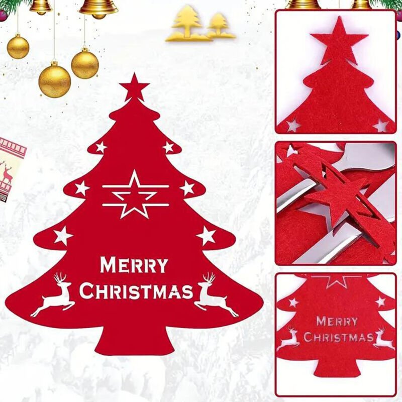 Set mit 12 weihnachtlichen Filz-Tischsets und Besteckbeuteln in Rot und Grün für Partys, Abendessen und die Küche