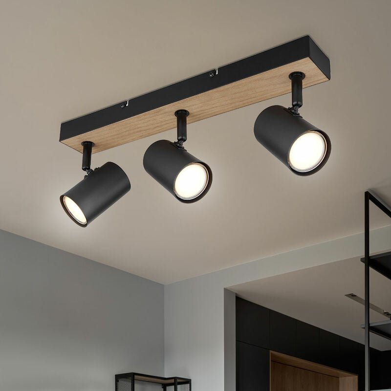 Globo - Deckenlampe Deckenleuchte Schlafzimmerleuchte 3-flammig Spotleiste Strahler schwenkbar, Metall Holz, schwarz, GU...