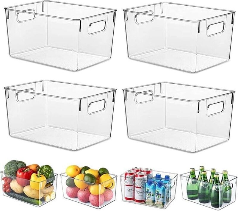 4er-Set Aufbewahrungsboxen mit Griffen für den Kühlschrank, robust und transparent – für Ordnung in Küche, Kühlschrank, ...