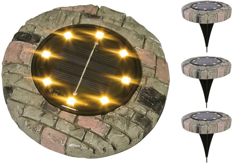 3x LED Solarleuchte Steinoptik warmweiß Gartenleuchte Leuchtstein Gartendeko