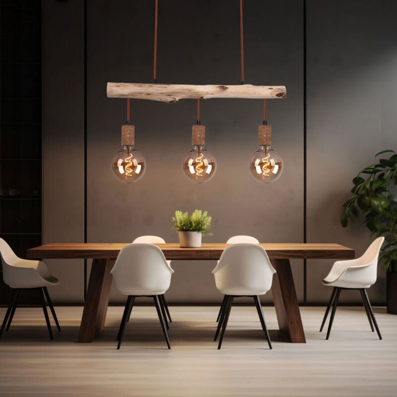 Thumbnail - Hängeleuchte Holz Esstisch Lampe Küche hängend Retro Deckenleuchte Vintage Pendelleuchte 3 flammig, Metall Holz rostfarb...
