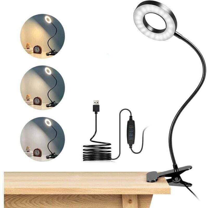 Ulisem 48 LED Clip-on Schreibtischlampe, 360° flexible Clip-on Leselampe, 3 Beleuchtungsmodi & 10 Helligkeitsstufen, USB...