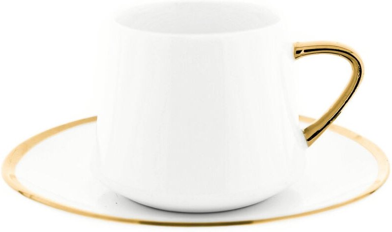 Thumbnail - 12 Tlg. Set Mokkatassen mit Untertassen aus Porzellan Mokkaservice 100 ml Weiß/Gold - Mulex