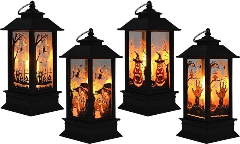 Halloween-Laternenstücke, LED-Dekoration, hängende Kerzenlaterne, Kürbis, Krähe, Hexe, Geisterhand, Modell für Garten, I...