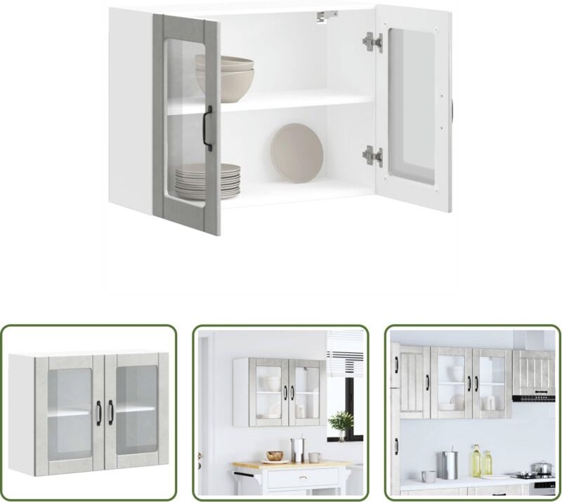 vidaXL Wandregal - Küchen-Hängeschrank mit Glastür Lucca Betongrau Holzwerkstoff