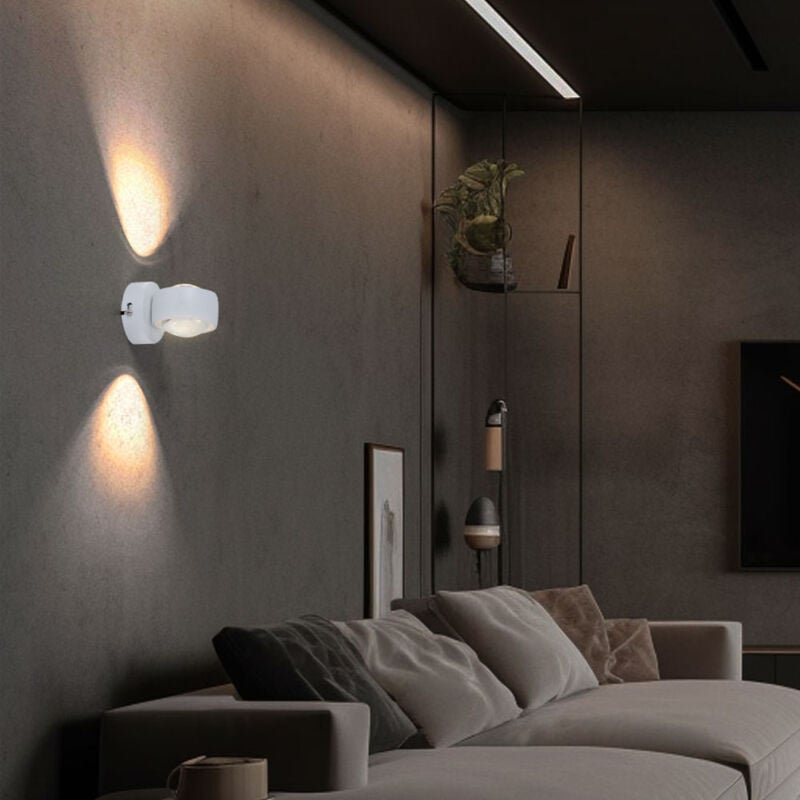 Wandlampe Wandleuchte Flurleuchte Treppenhausleuchte Wohnzimmerlampe, 2 Flammig Up & Down, Metall weiß Glas klar, led 6W...