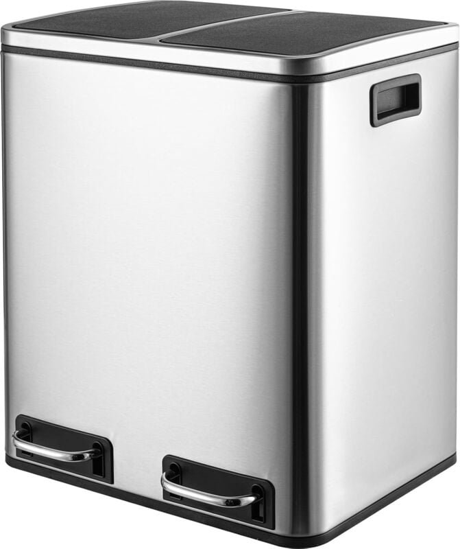LIFERUN Mülleimer Küche 2 Fächer, 2 x 15 Liter Abfalleimer aus Metall, Softclose Deckel, Inneneimer Abnehmbar, Griffe, D...